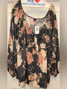 Torrid Floral Knit Babydoll Top 3X NWT